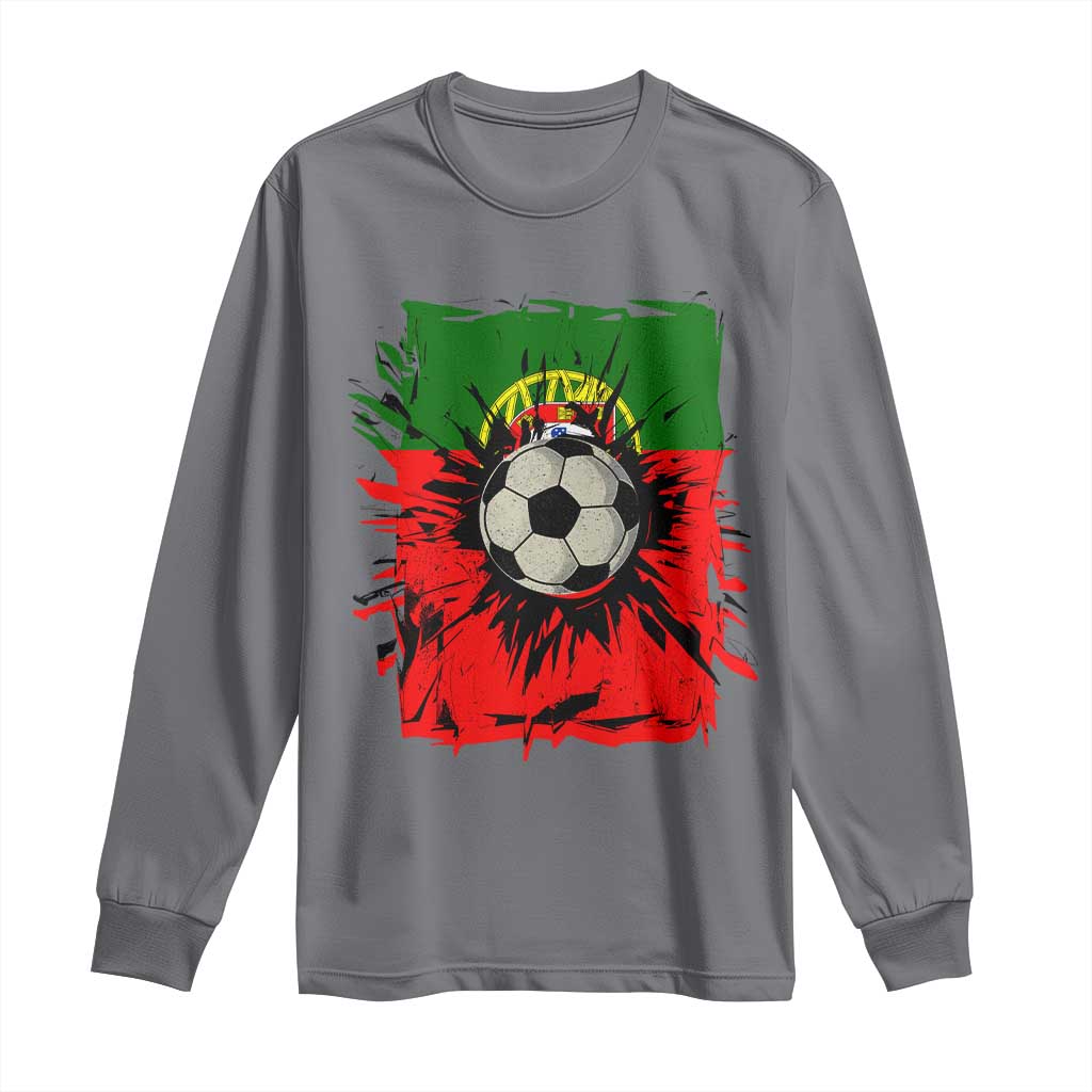 Portugal Soccer Long Sleeve Shirt Portuguese Flag Soccer Ball Futebol - Wonder Print Shop