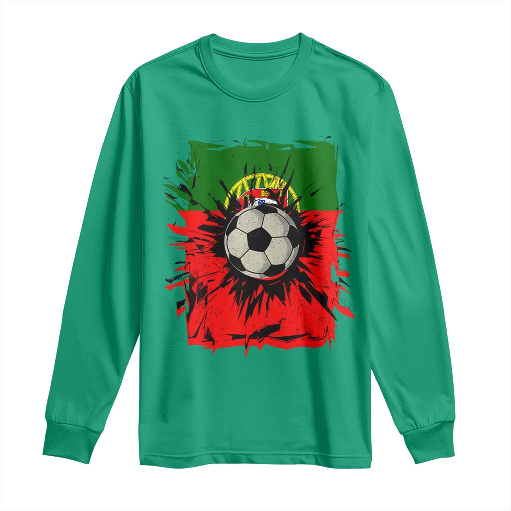 Portugal Soccer Long Sleeve Shirt Portuguese Flag Soccer Ball Futebol - Wonder Print Shop