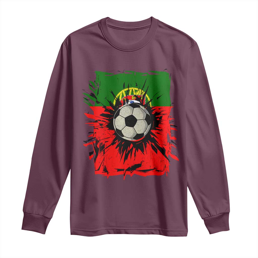 Portugal Soccer Long Sleeve Shirt Portuguese Flag Soccer Ball Futebol - Wonder Print Shop
