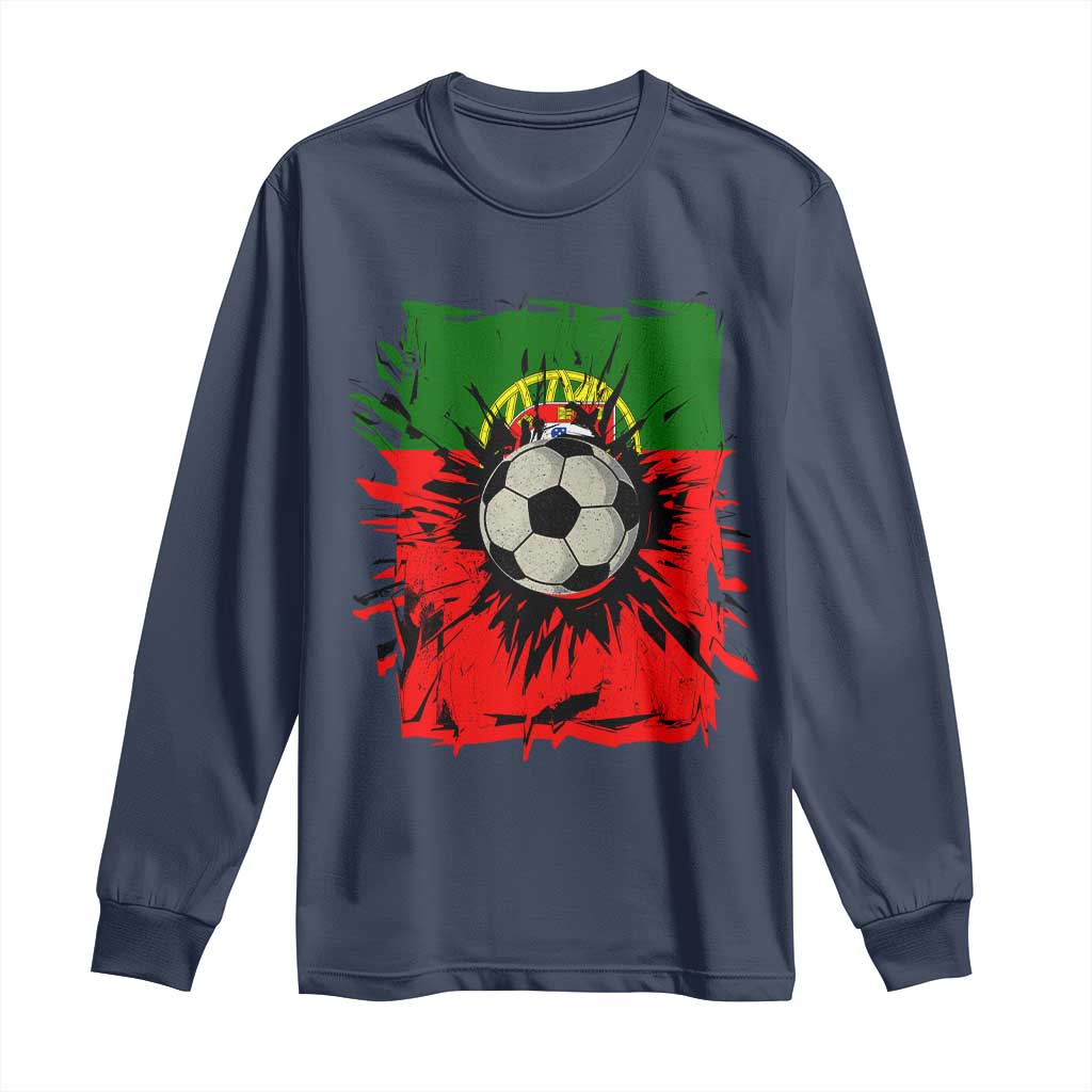 Portugal Soccer Long Sleeve Shirt Portuguese Flag Soccer Ball Futebol - Wonder Print Shop