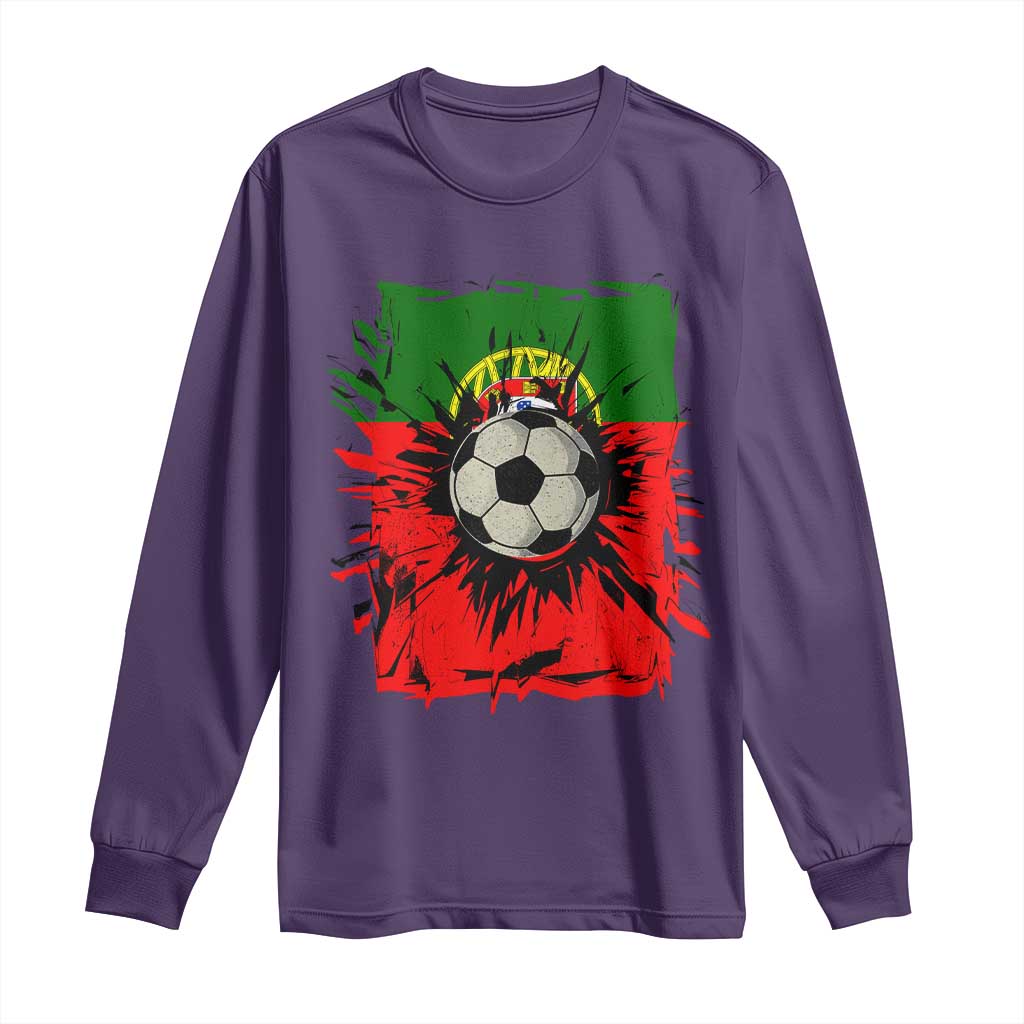 Portugal Soccer Long Sleeve Shirt Portuguese Flag Soccer Ball Futebol - Wonder Print Shop