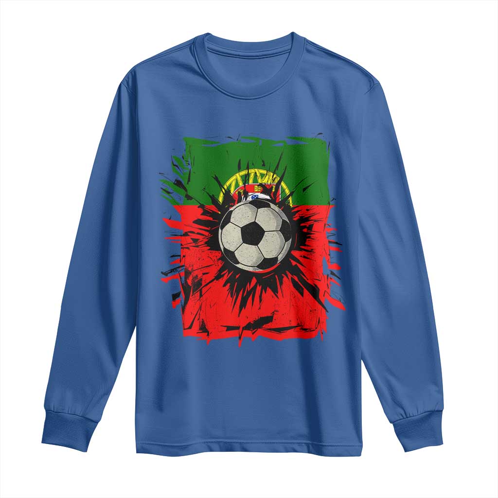 Portugal Soccer Long Sleeve Shirt Portuguese Flag Soccer Ball Futebol - Wonder Print Shop