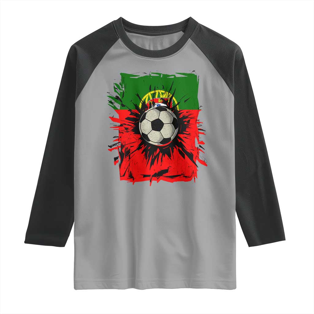 Portugal Soccer Raglan Shirt Portuguese Flag Soccer Ball Futebol - Wonder Print Shop