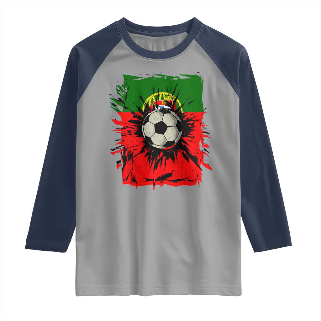 Portugal Soccer Raglan Shirt Portuguese Flag Soccer Ball Futebol - Wonder Print Shop