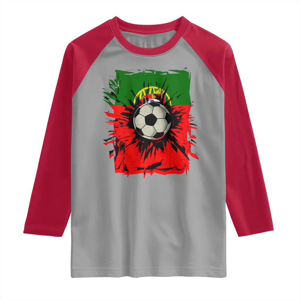Portugal Soccer Raglan Shirt Portuguese Flag Soccer Ball Futebol - Wonder Print Shop