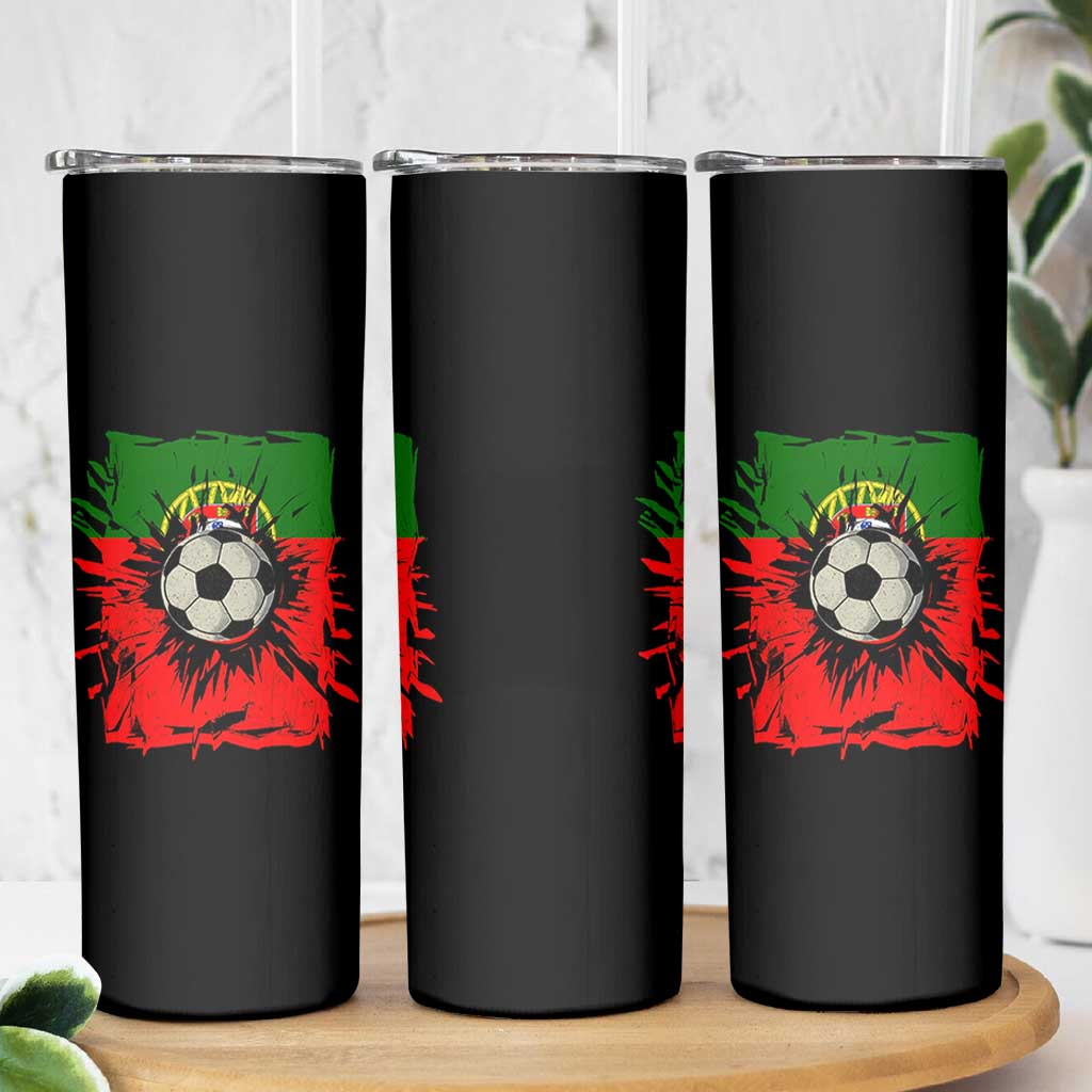 Portugal Soccer Skinny Tumbler Portuguese Flag Soccer Ball Futebol - Wonder Print Shop