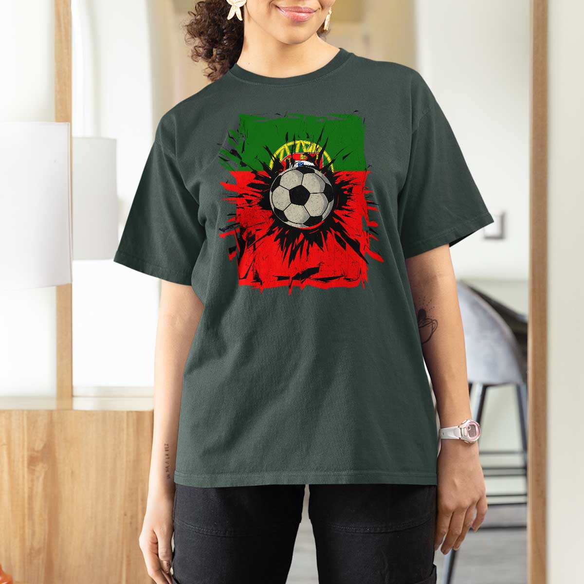 Portugal Soccer T Shirt For Women Portuguese Flag Soccer Ball Futebol - Wonder Print Shop