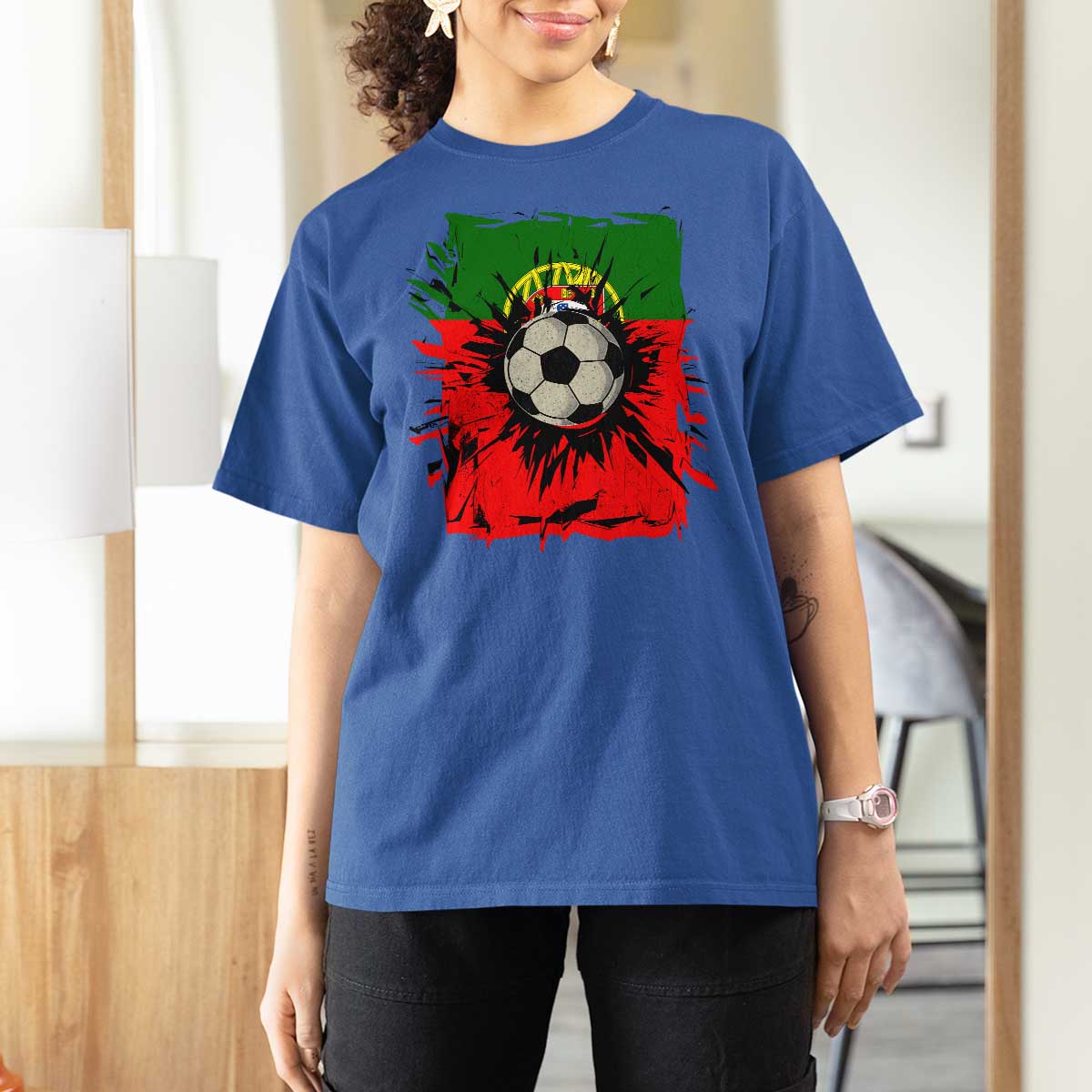Portugal Soccer T Shirt For Women Portuguese Flag Soccer Ball Futebol - Wonder Print Shop