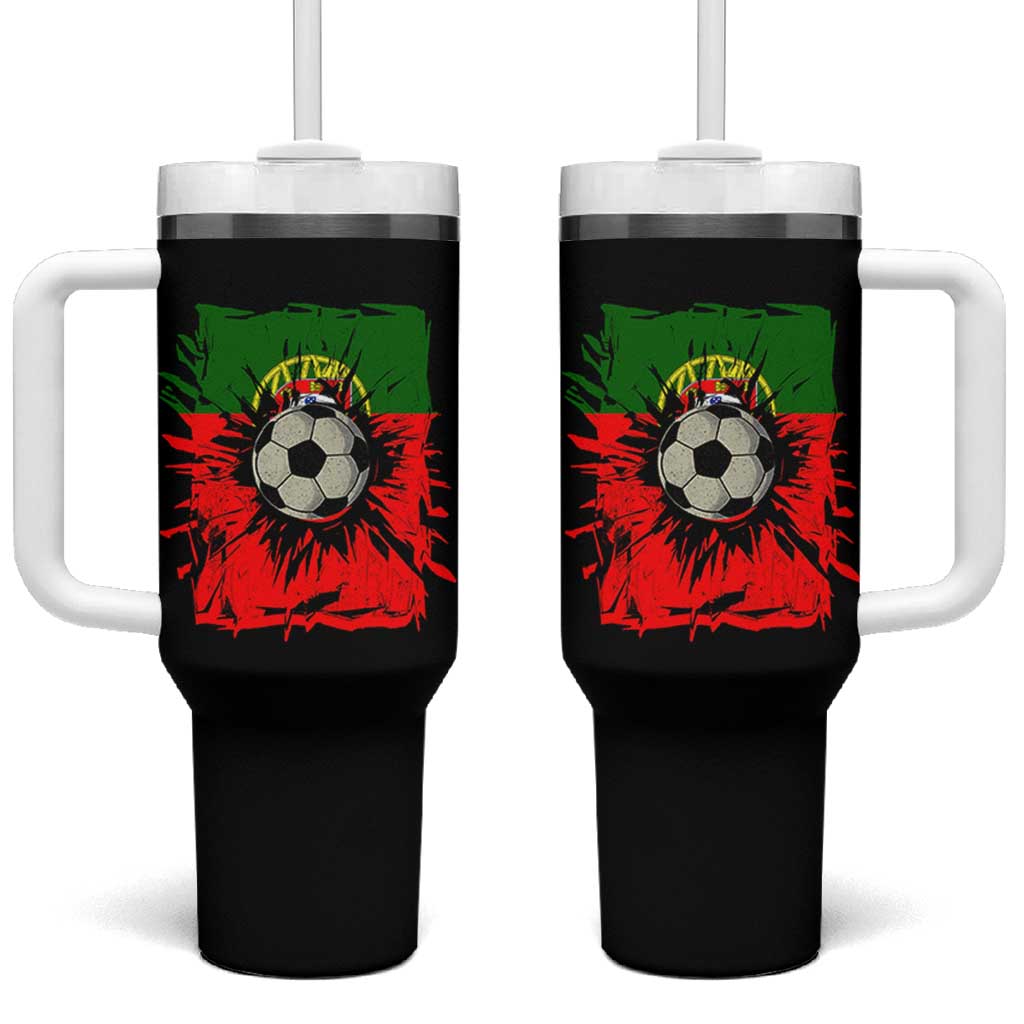Portugal Soccer Tumbler With Handle Portuguese Flag Soccer Ball Futebol - Wonder Print Shop