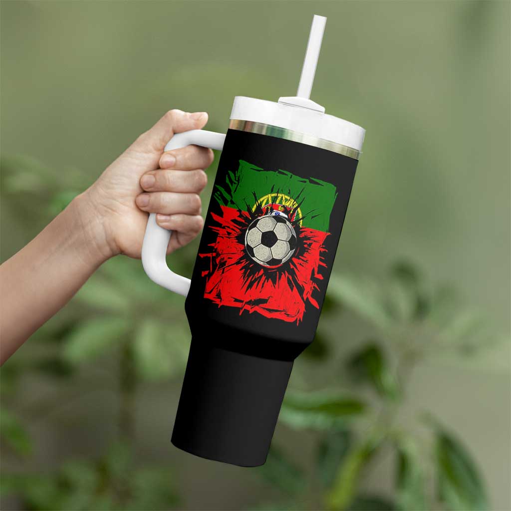 Portugal Soccer Tumbler With Handle Portuguese Flag Soccer Ball Futebol - Wonder Print Shop