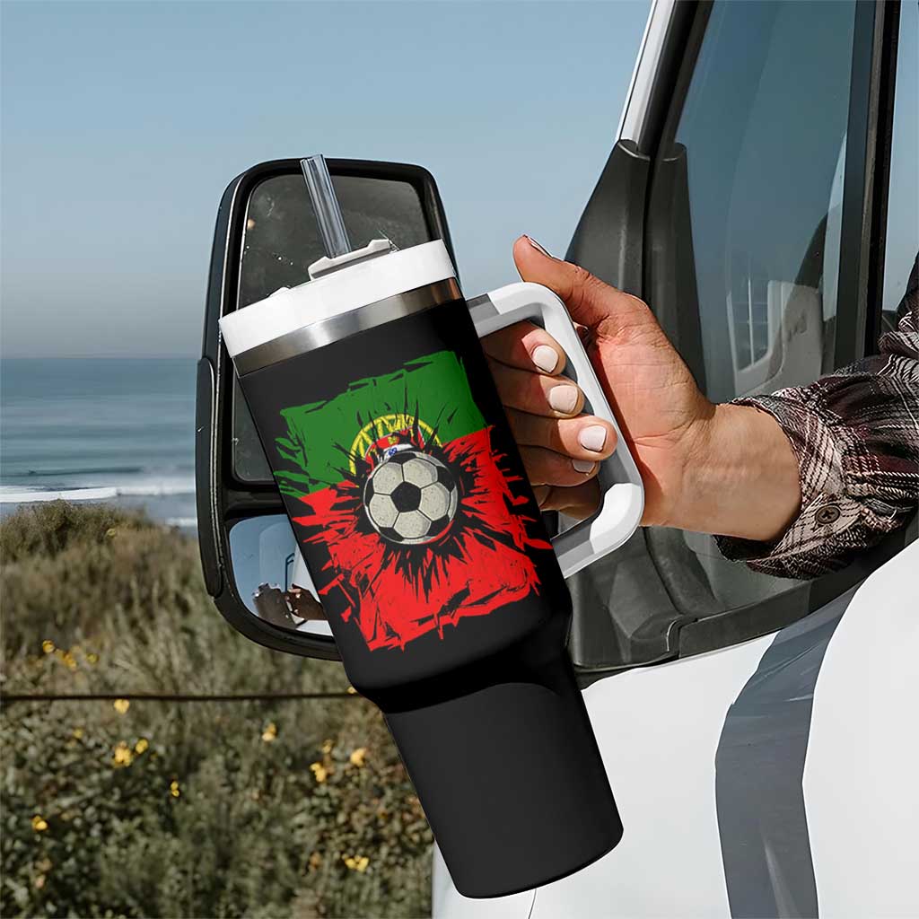 Portugal Soccer Tumbler With Handle Portuguese Flag Soccer Ball Futebol - Wonder Print Shop