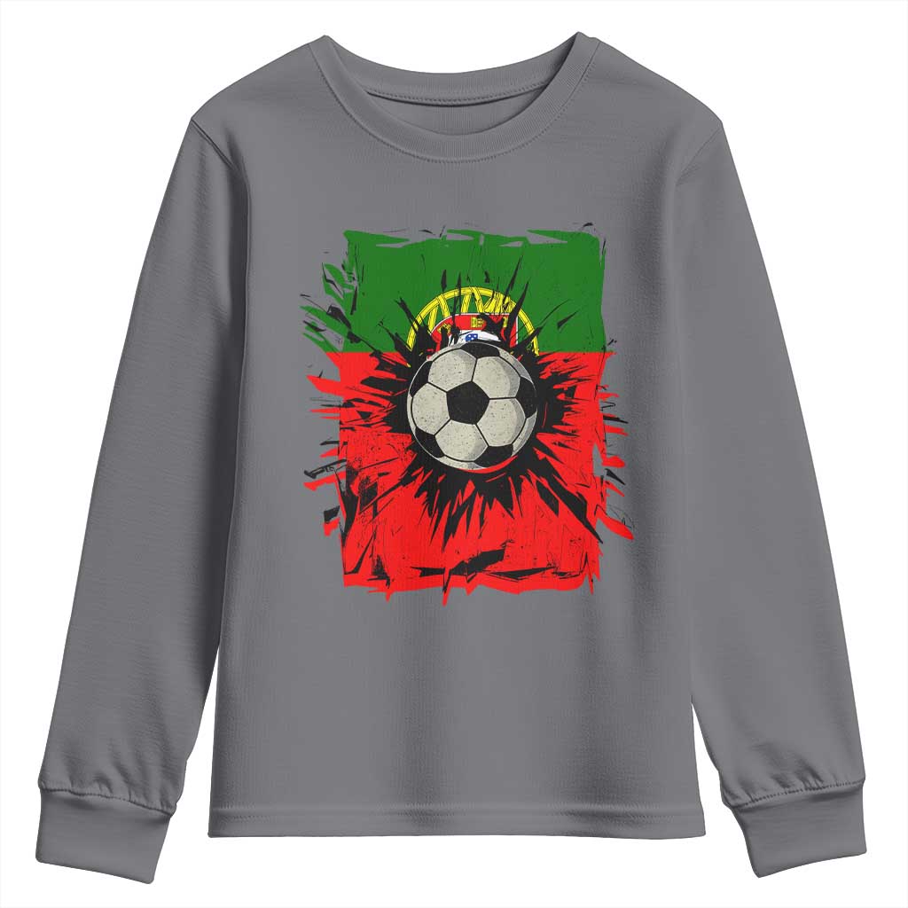 Portugal Soccer Youth Sweatshirt Portuguese Flag Soccer Ball Futebol - Wonder Print Shop