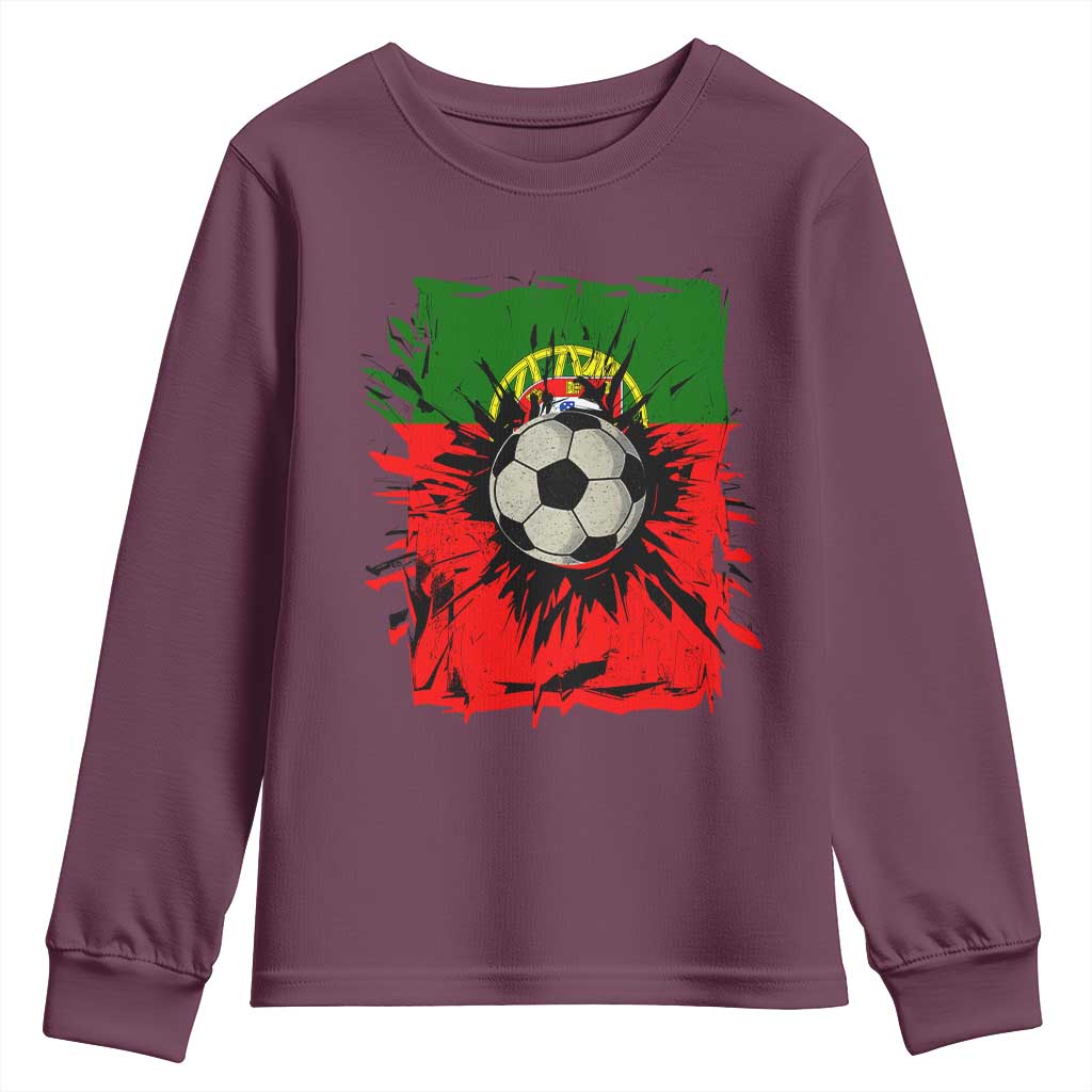 Portugal Soccer Youth Sweatshirt Portuguese Flag Soccer Ball Futebol - Wonder Print Shop