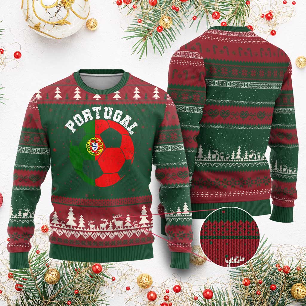 Portugal Soccer Ugly Christmas Sweater Portuguese Flag Soccer Ball Futebol Football Fan - Wonder Print Shop