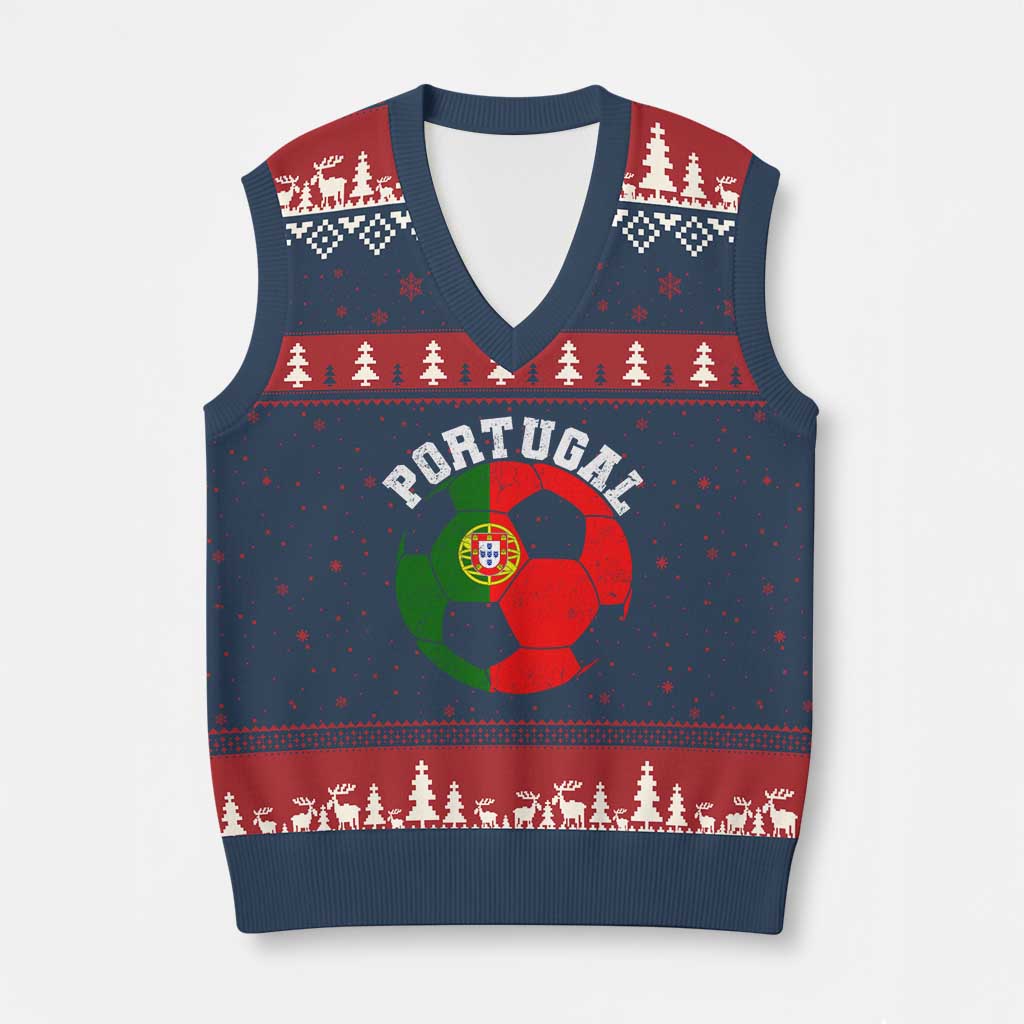 Portugal Soccer V-Neck Knit Sweater Vest Portuguese Flag Soccer Ball Futebol Football Fan - Wonder Print Shop