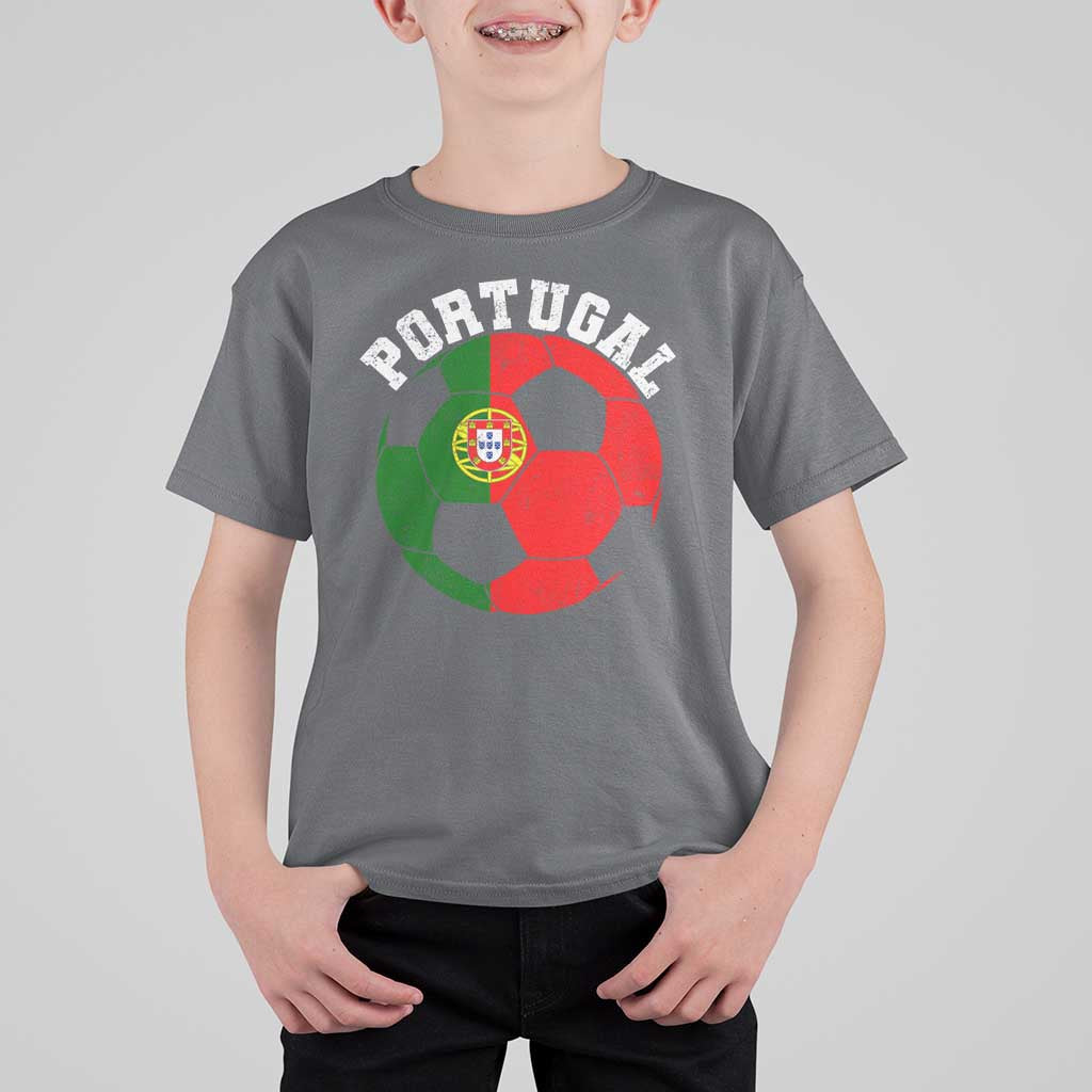 Portugal Soccer T Shirt For Kid Portuguese Flag Soccer Ball Futebol Football Fan - Wonder Print Shop