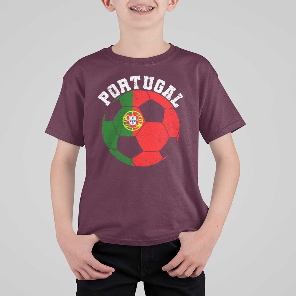 Portugal Soccer T Shirt For Kid Portuguese Flag Soccer Ball Futebol Football Fan - Wonder Print Shop