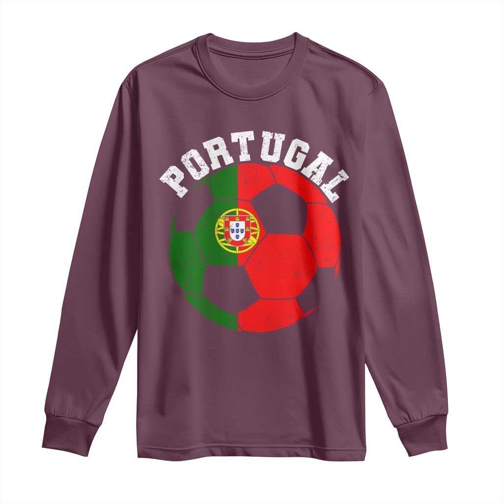 Portugal Soccer Long Sleeve Shirt Portuguese Flag Soccer Ball Futebol Football Fan - Wonder Print Shop