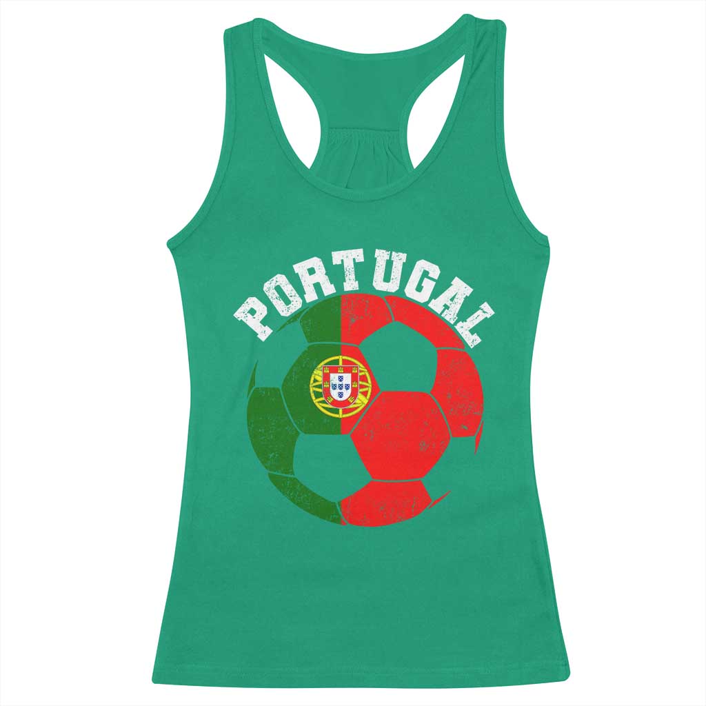 Portugal Soccer Racerback Tank Top Portuguese Flag Soccer Ball Futebol Football Fan - Wonder Print Shop