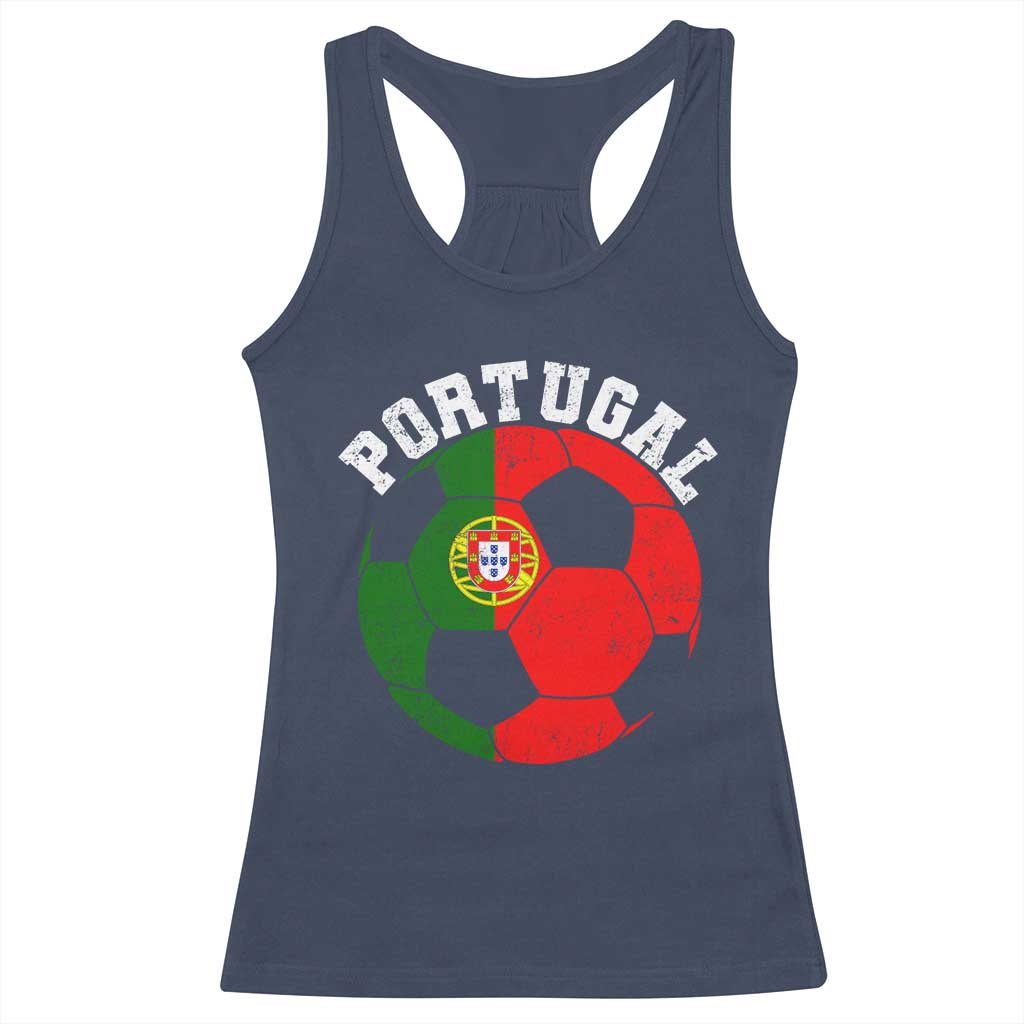 Portugal Soccer Racerback Tank Top Portuguese Flag Soccer Ball Futebol Football Fan - Wonder Print Shop