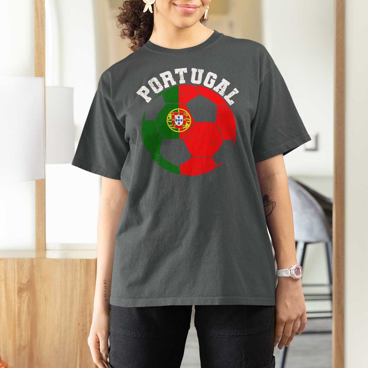 Portugal Soccer T Shirt For Women Portuguese Flag Soccer Ball Futebol Football Fan - Wonder Print Shop