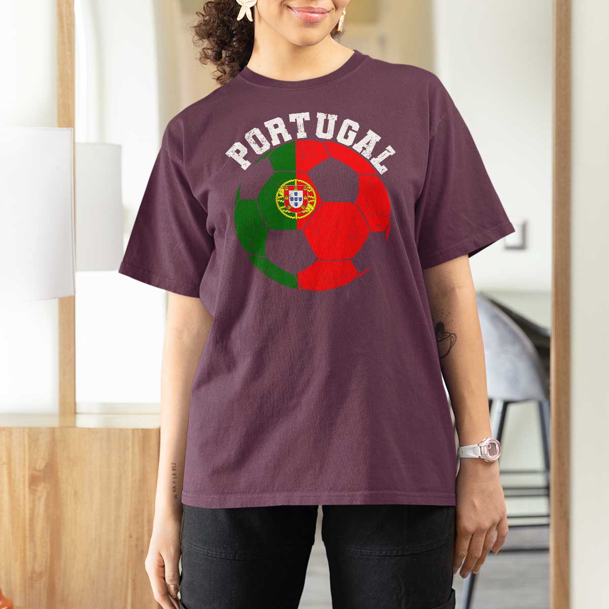 Portugal Soccer T Shirt For Women Portuguese Flag Soccer Ball Futebol Football Fan - Wonder Print Shop