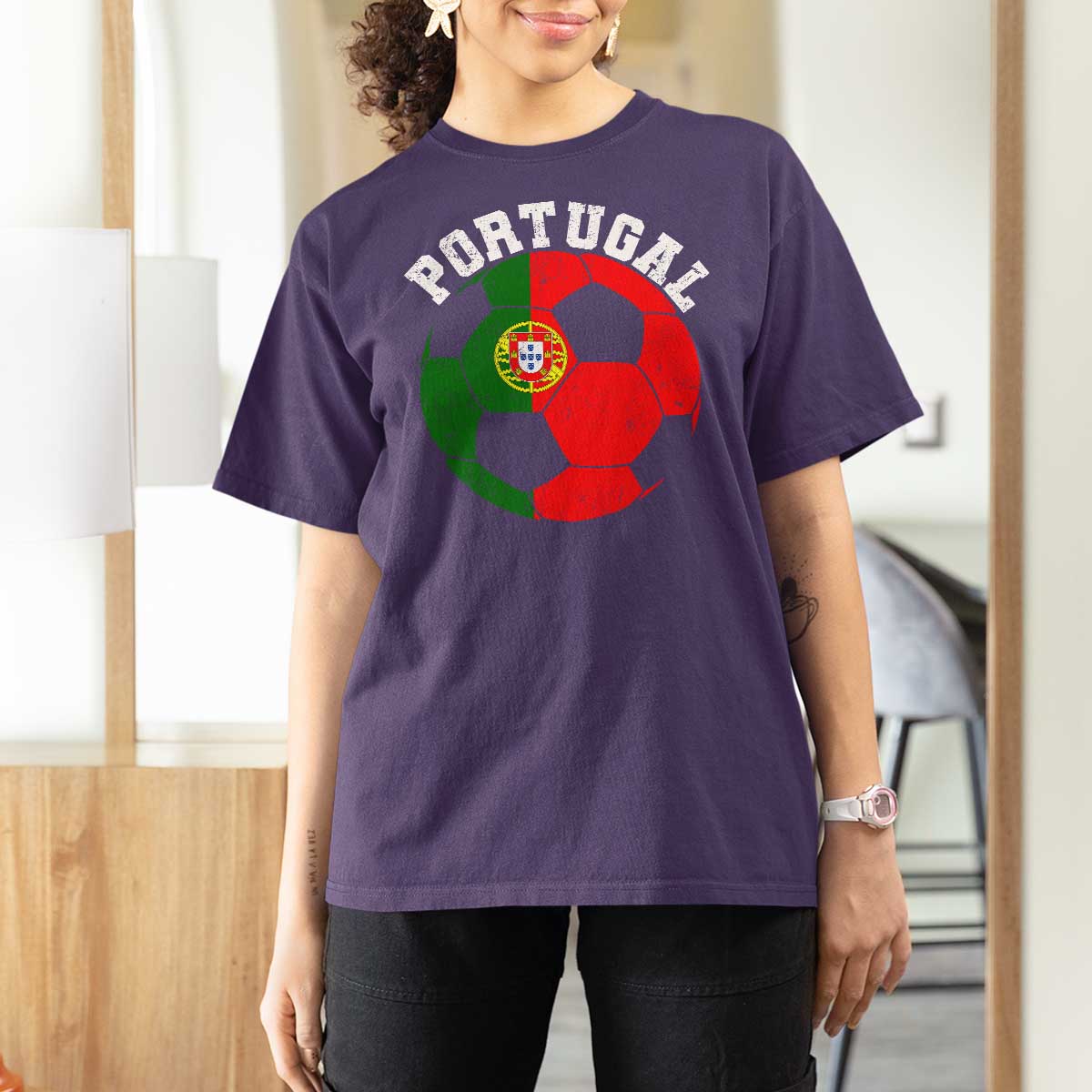 Portugal Soccer T Shirt For Women Portuguese Flag Soccer Ball Futebol Football Fan - Wonder Print Shop