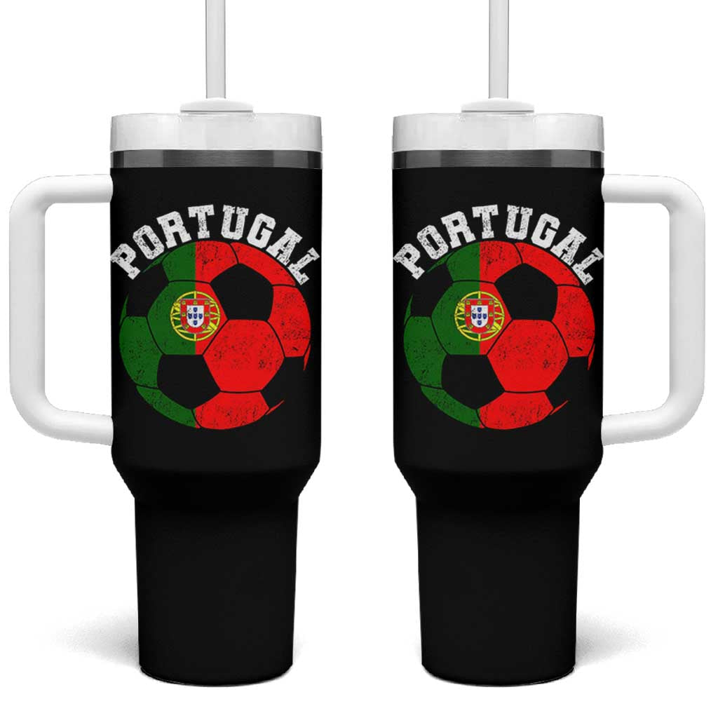 Portugal Soccer Tumbler With Handle Portuguese Flag Soccer Ball Futebol Football Fan - Wonder Print Shop