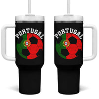 Portugal Soccer Tumbler With Handle Portuguese Flag Soccer Ball Futebol Football Fan - Wonder Print Shop