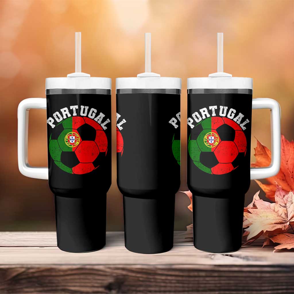 Portugal Soccer Tumbler With Handle Portuguese Flag Soccer Ball Futebol Football Fan - Wonder Print Shop