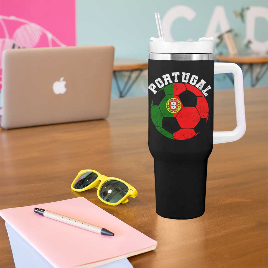 Portugal Soccer Tumbler With Handle Portuguese Flag Soccer Ball Futebol Football Fan - Wonder Print Shop