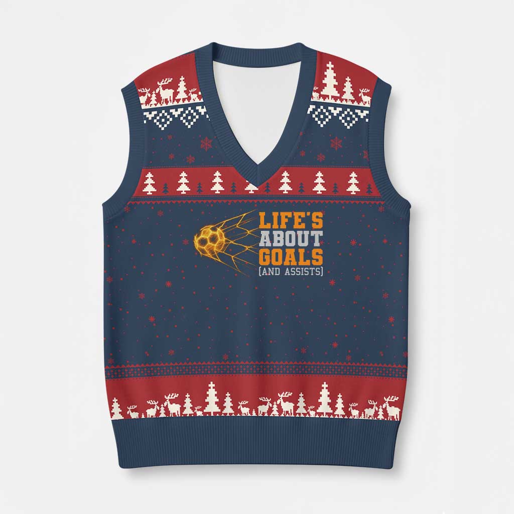 Funny Soccer V-Neck Knit Sweater Vest Life Is About Goals And Assists Youth Soccer - Wonder Print Shop