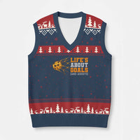 Funny Soccer V-Neck Knit Sweater Vest Life Is About Goals And Assists Youth Soccer - Wonder Print Shop