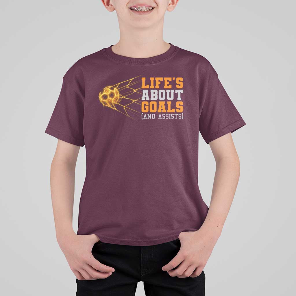 Funny Soccer T Shirt For Kid Life Is About Goals And Assists Youth Soccer - Wonder Print Shop