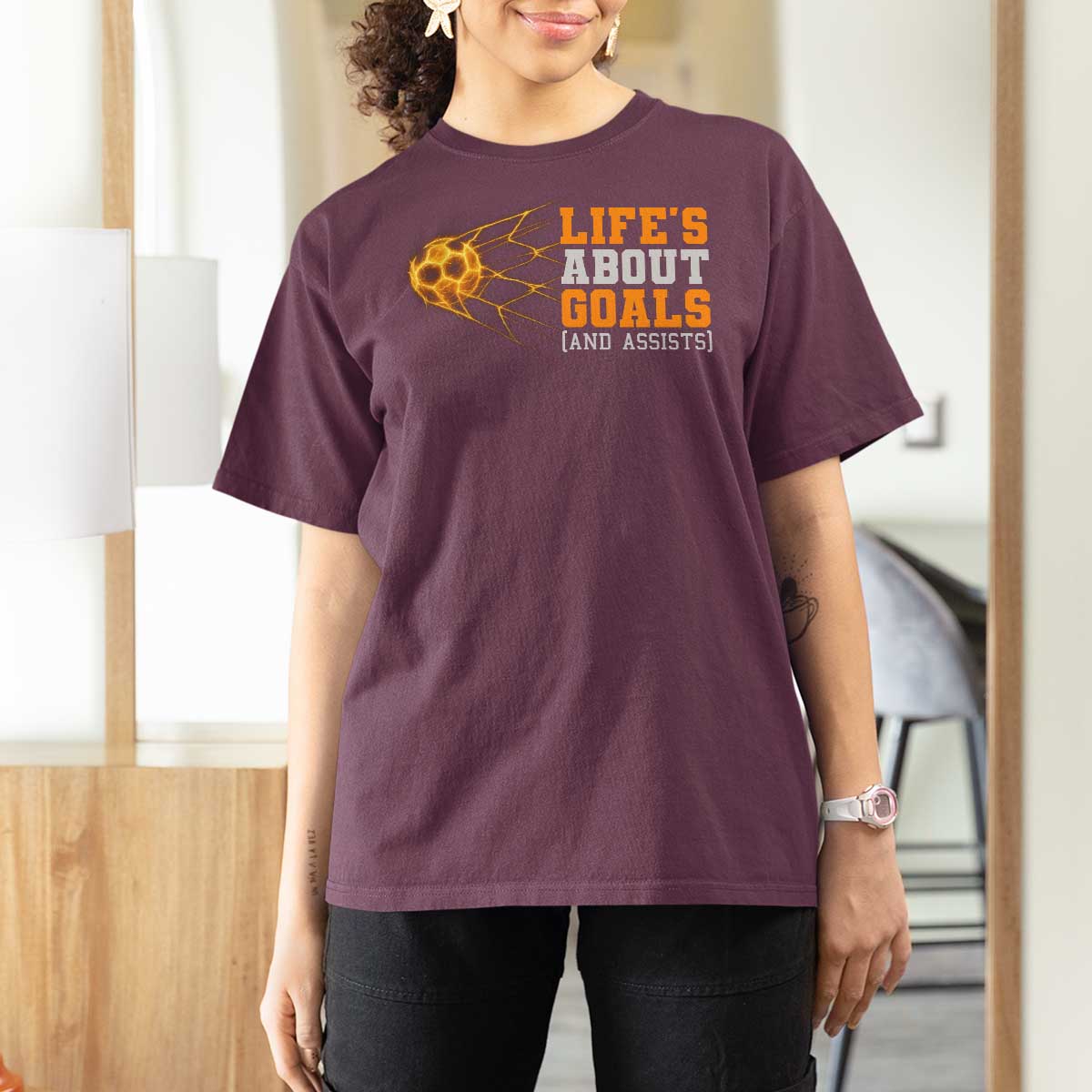 Funny Soccer T Shirt For Women Life Is About Goals And Assists Youth Soccer - Wonder Print Shop
