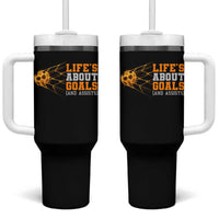 Funny Soccer Tumbler With Handle Life Is About Goals And Assists Youth Soccer - Wonder Print Shop