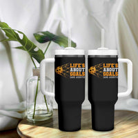 Funny Soccer Tumbler With Handle Life Is About Goals And Assists Youth Soccer - Wonder Print Shop