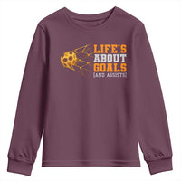 Funny Soccer Youth Sweatshirt Life Is About Goals And Assists Youth Soccer - Wonder Print Shop