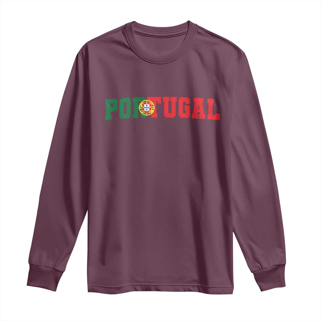 Vintage Portugal Long Sleeve Shirt Classic Portuguese Flag Retro Varsity Futebol - Wonder Print Shop