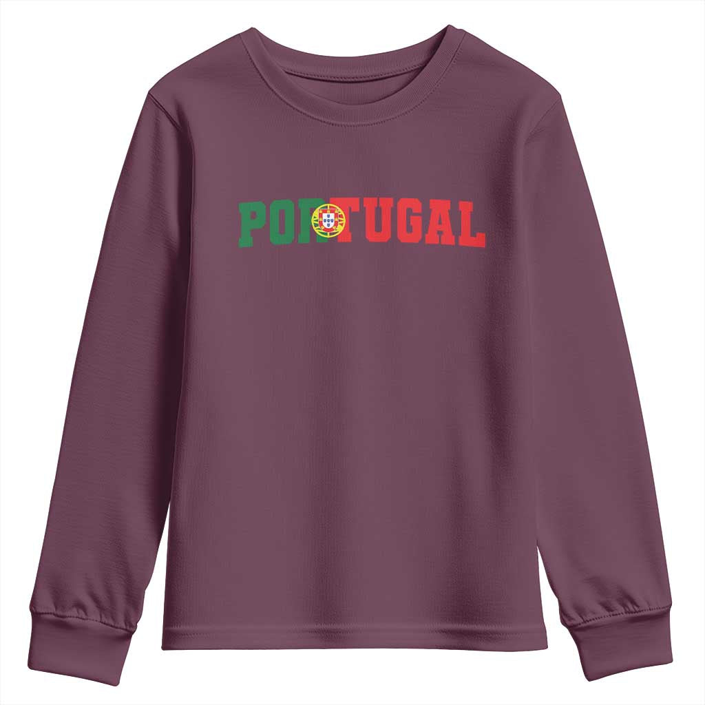 Vintage Portugal Youth Sweatshirt Classic Portuguese Flag Retro Varsity Futebol - Wonder Print Shop