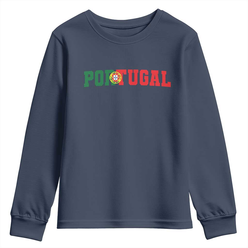 Vintage Portugal Youth Sweatshirt Classic Portuguese Flag Retro Varsity Futebol - Wonder Print Shop