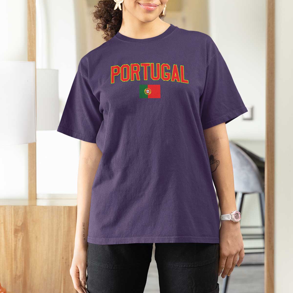 Portugal T Shirt For Women Portuguese Flag Futebol Fan - Wonder Print Shop