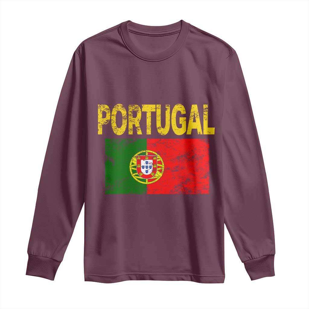 Portugal Flag Long Sleeve Shirt Retro Vintage Portuguese Flags Futebol - Wonder Print Shop