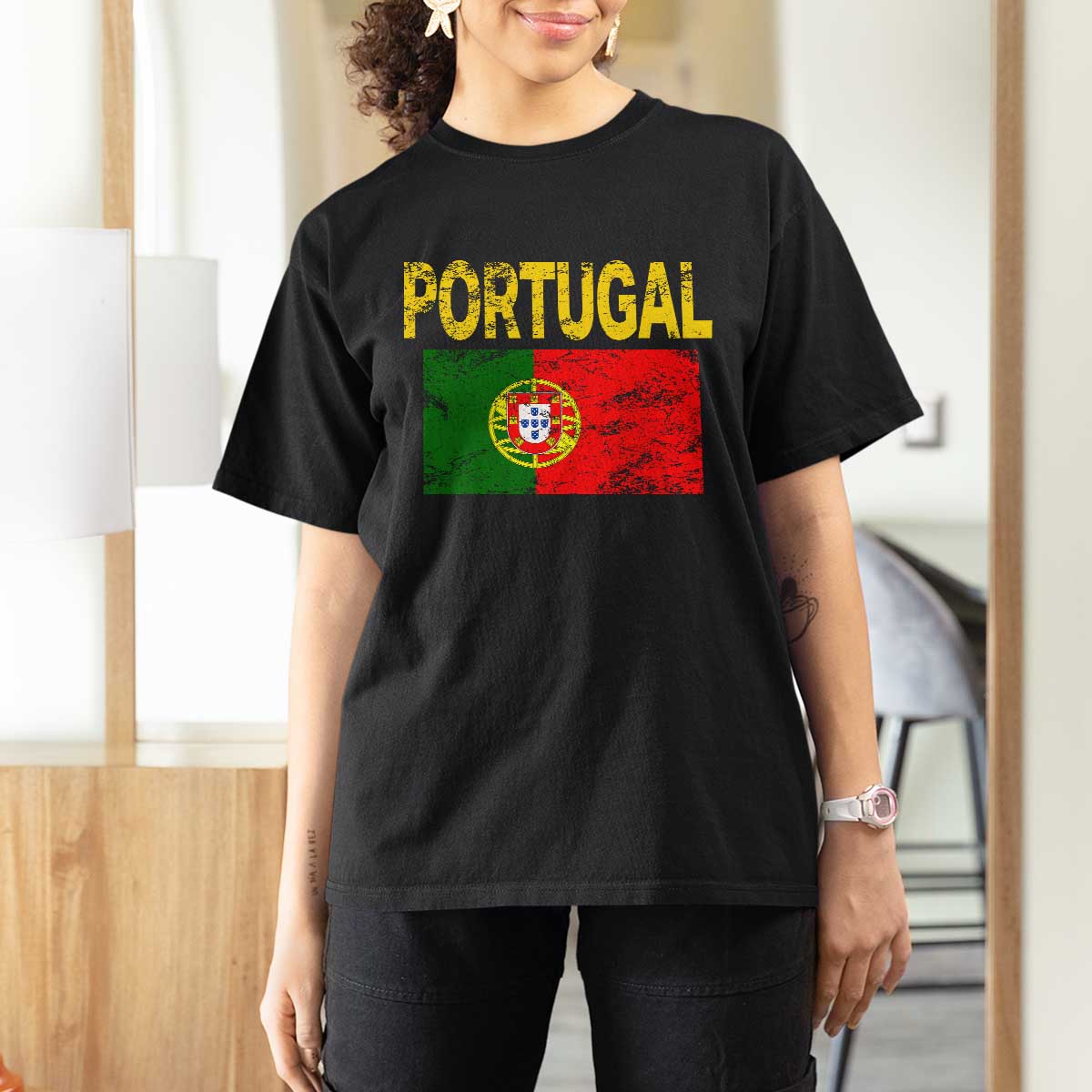 Portugal Flag T Shirt For Women Retro Vintage Portuguese Flags Futebol - Wonder Print Shop