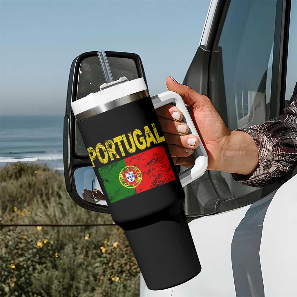 Portugal Flag Tumbler With Handle Retro Vintage Portuguese Flags Futebol - Wonder Print Shop