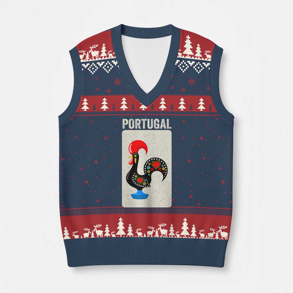 Portuguese Rooster V-Neck Knit Sweater Vest Galo de Barcelos Portugal Roots Pride Heritage Gift - Wonder Print Shop