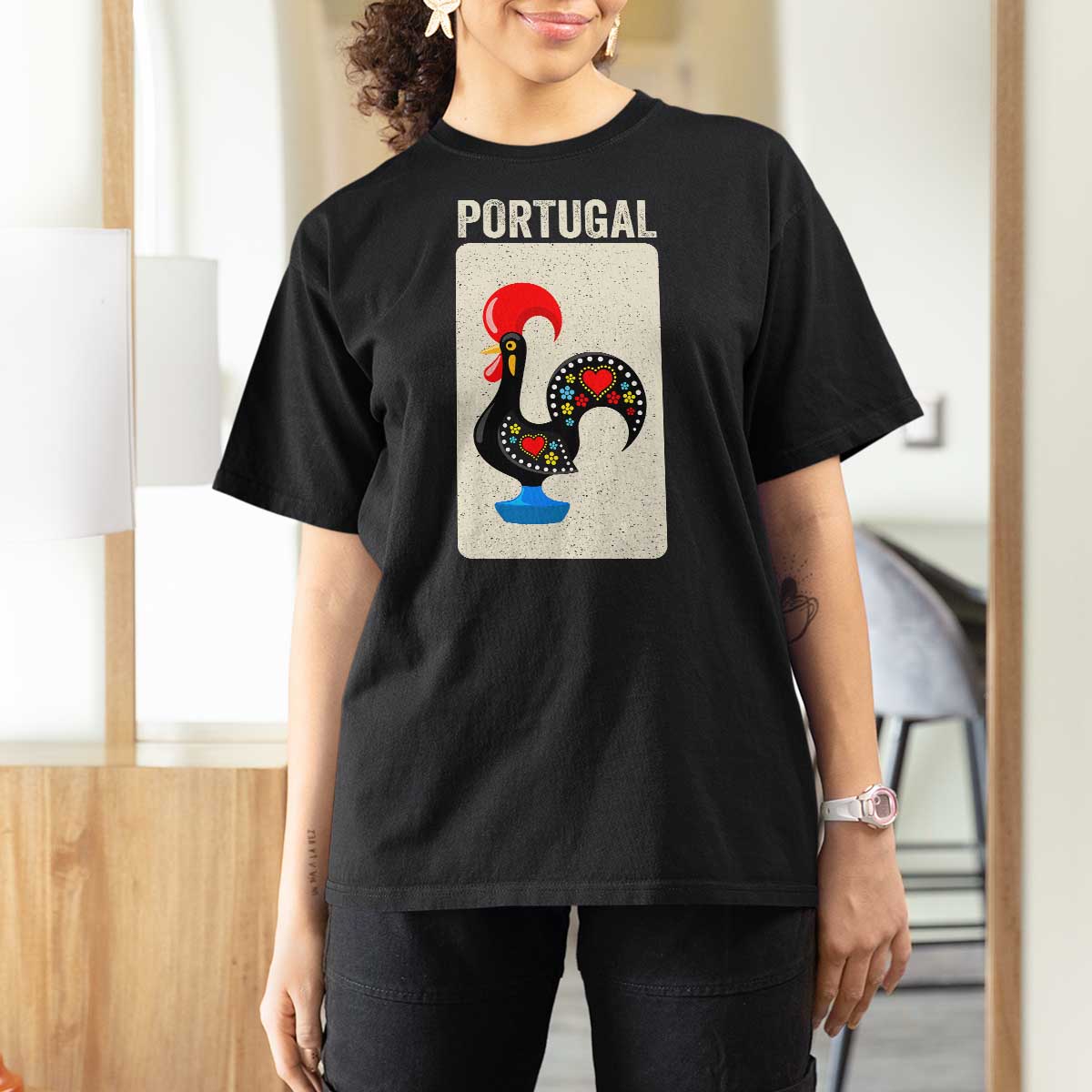 Portuguese Rooster T Shirt For Women Galo de Barcelos Portugal Roots Pride Heritage Gift - Wonder Print Shop