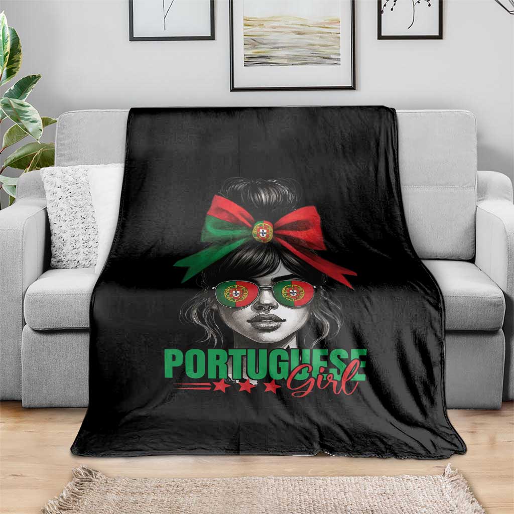 Portuguese Girl Throw Blanket Messy Bun Portugal Flag Roots Heritage Pride Gift - Wonder Print Shop