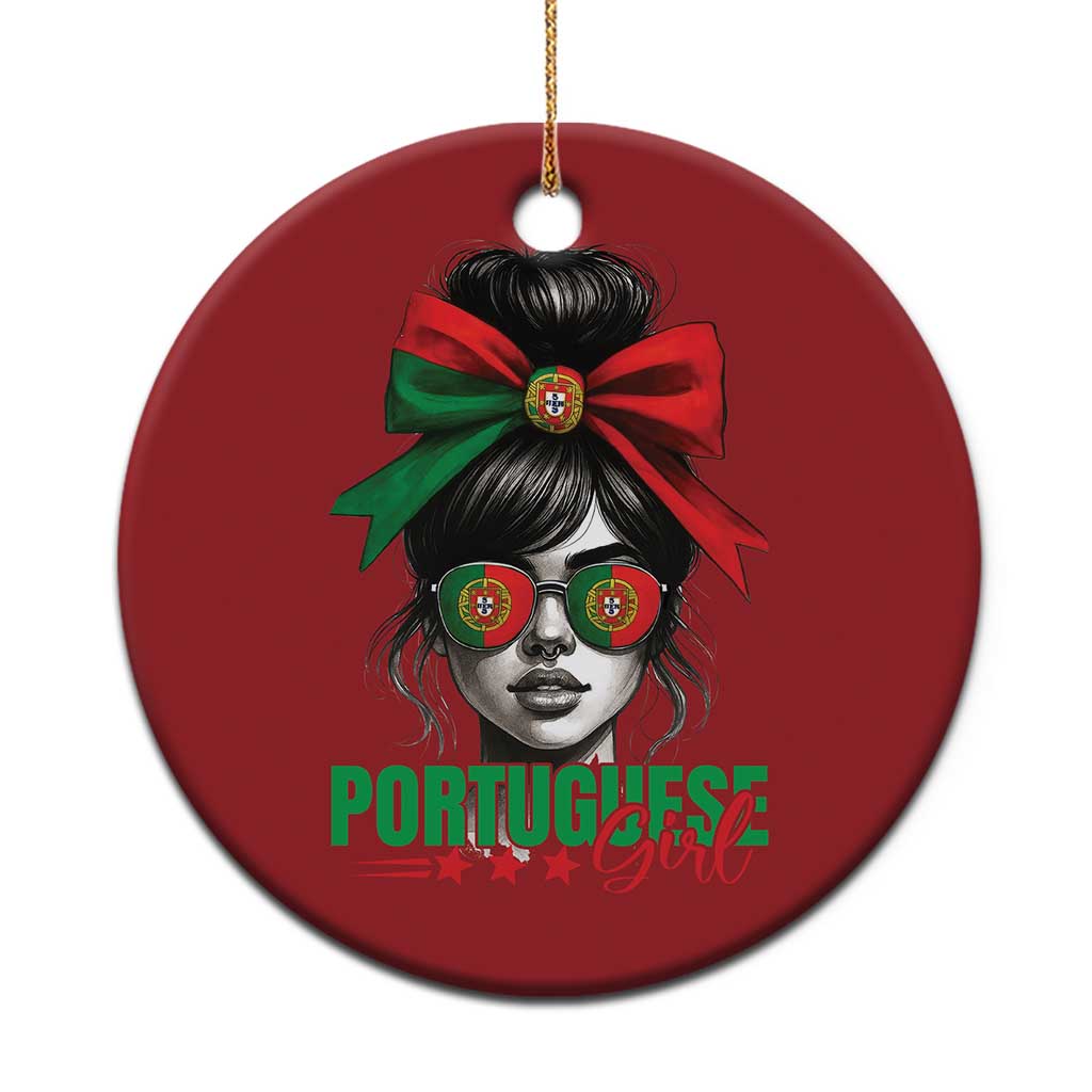 Portuguese Girl Christmas Ornament Messy Bun Portugal Flag Roots Heritage Pride Gift - Wonder Print Shop