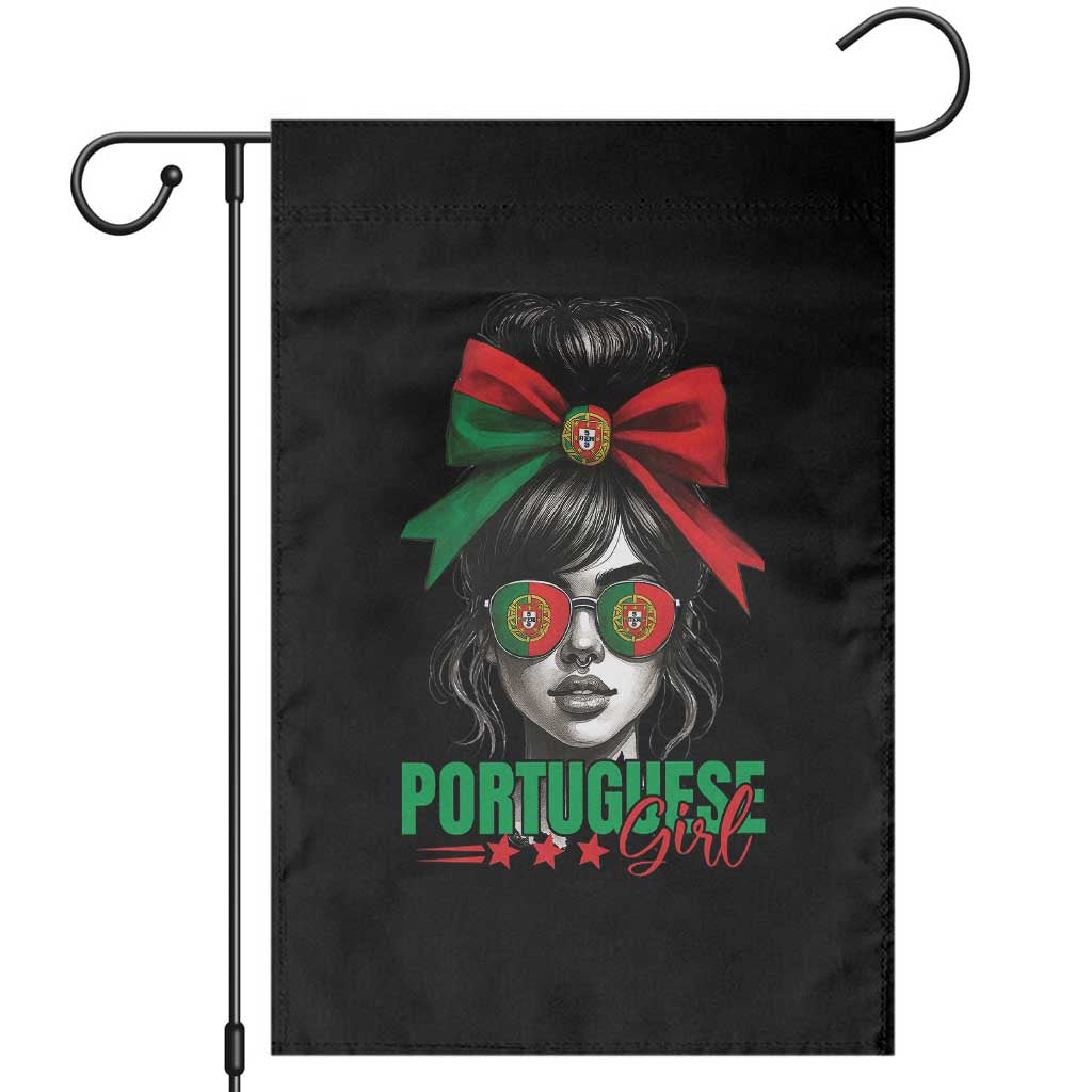 Portuguese Girl Garden Flag Messy Bun Portugal Flag Roots Heritage Pride Gift - Wonder Print Shop